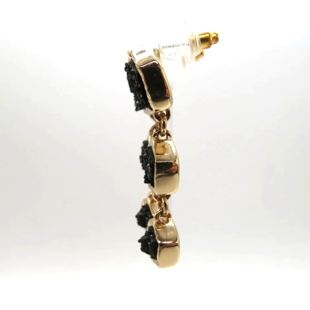 Sugarfix‎ BaubleBar Earrings Womens Gold Tone Black Druzy Dangle Drop Statement - Picture 8 of 9